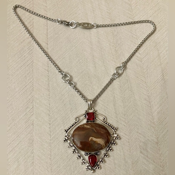 925 sterling silver overlay genuine red jasper stone boho steel chain necklace - Picture 13 of 13